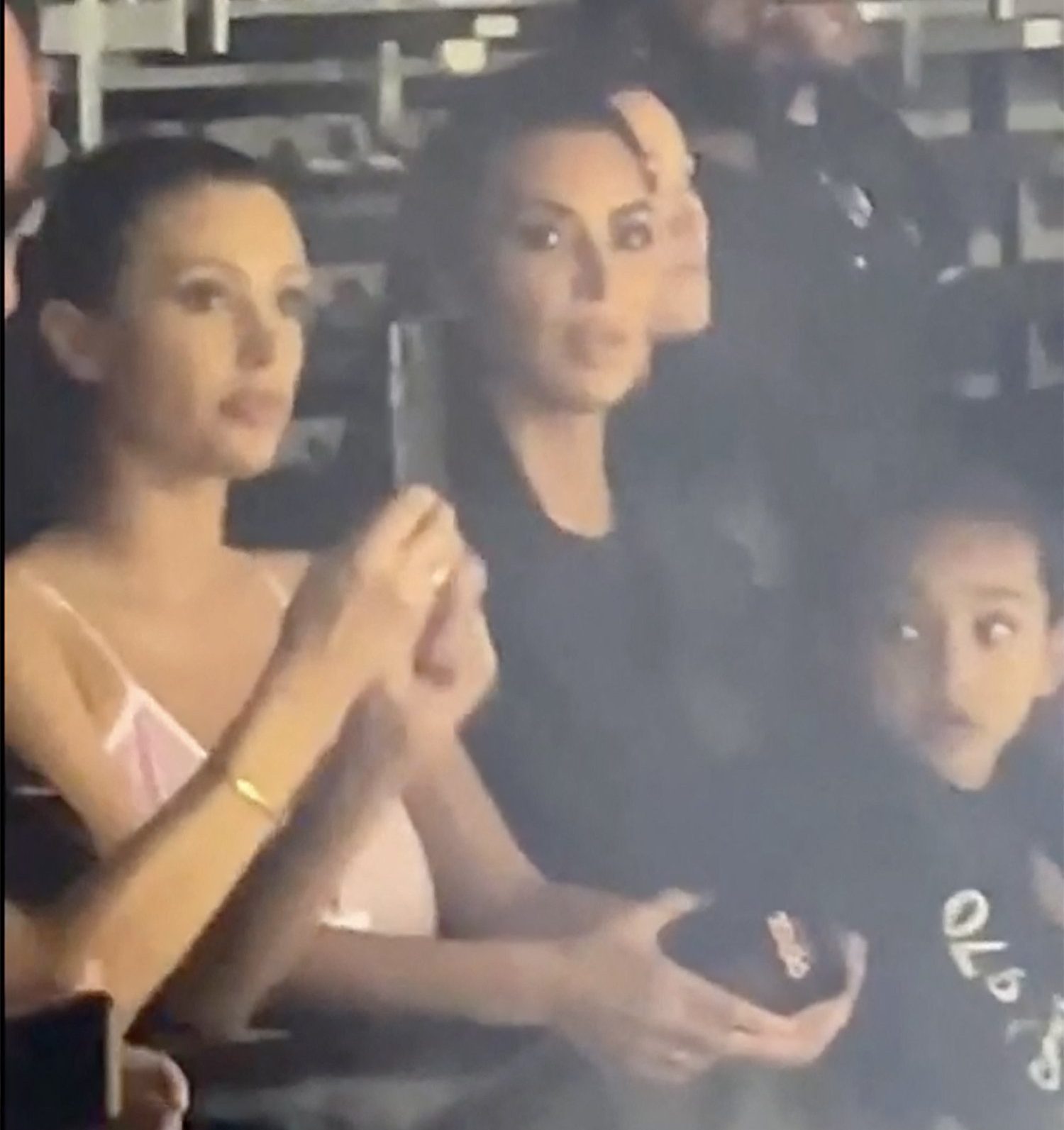 Kim Kardashian sits with Kanye West's wife Bianca Censori at rapper's Vultures listening party in San Francisco, CA